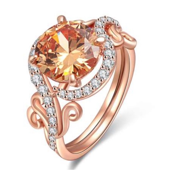 EUC - 18K Rose Gold Plated Champagne Cubic Zirconia Ring by Barzel - Picture 2 of 5